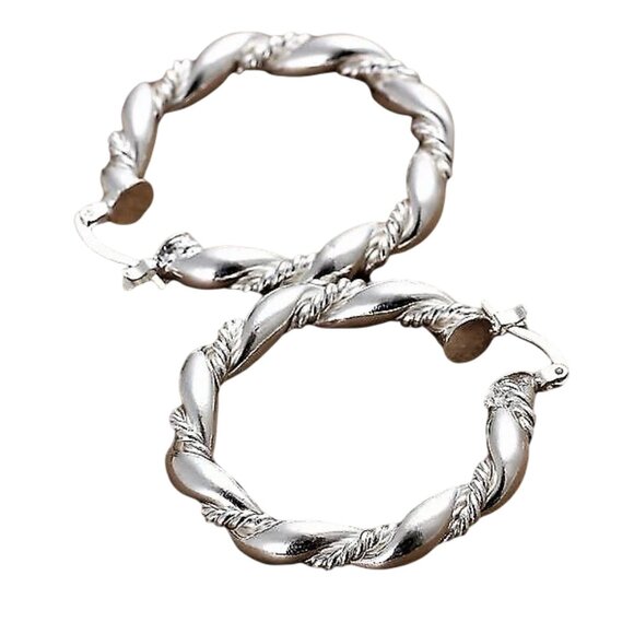 1 1/2 Inch 38mm Hoop Sterling Silver Pierced Post Earrings - Picture 6 of 9